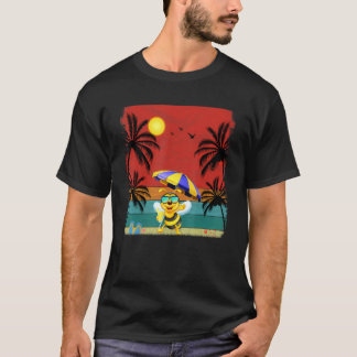 Beach Coconut Tree Retro Graphic Bee Summer T-Shirt