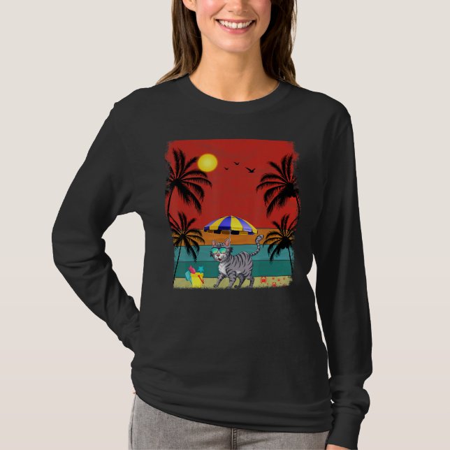 Beach Coconut Tree Retro Graphic Bobcats  Summer T-Shirt (Front)