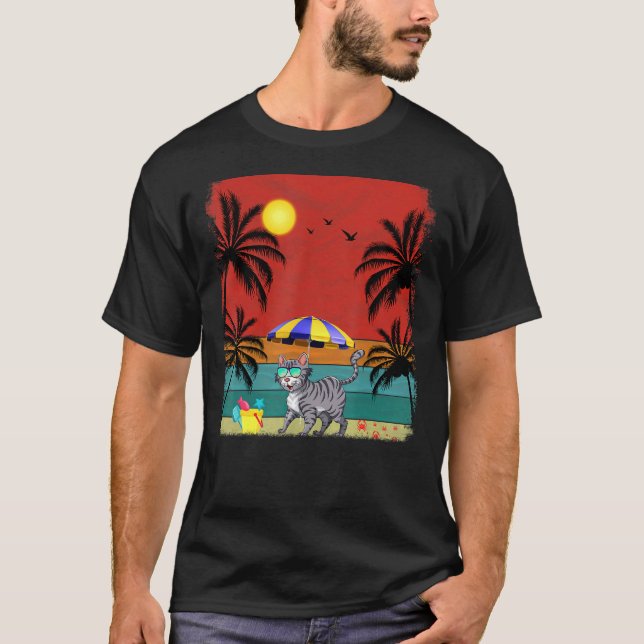 Beach Coconut Tree Retro Graphic Bobcats  Summer T-Shirt (Front)
