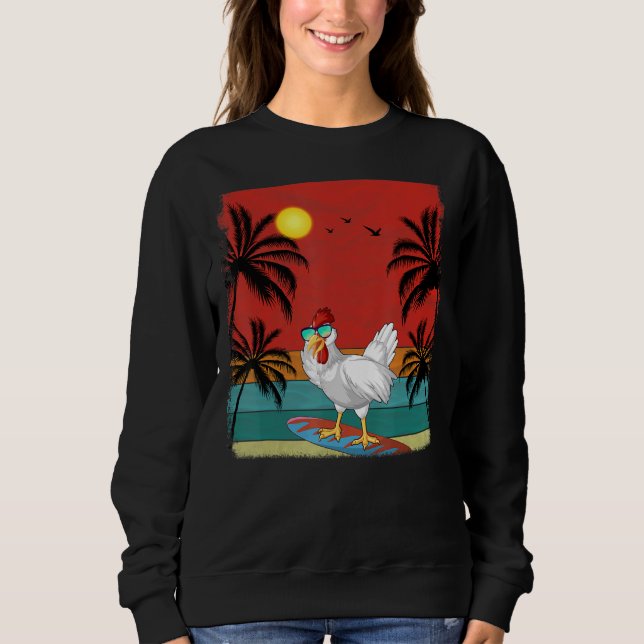 Beach Coconut Tree Retro Graphic Chicken  Summer Sweatshirt (Front)