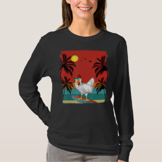 Beach Coconut Tree Retro Graphic Chicken  Summer T-Shirt