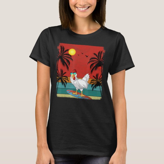 Beach Coconut Tree Retro Graphic Chicken  Summer T-Shirt (Front)