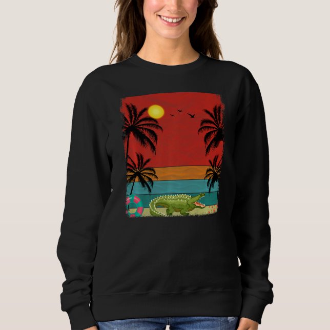 Beach Coconut Tree Retro Graphic Crocodiles  Summe Sweatshirt (Front)