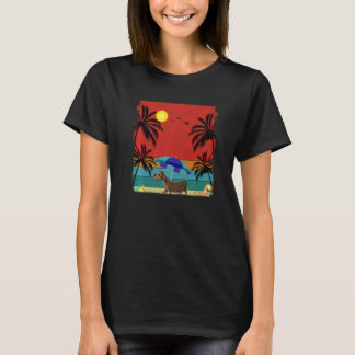 Beach Coconut Tree Retro Graphic Dachshund Dog  Su T-Shirt