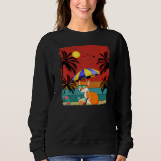 Beach Coconut Tree Retro Graphic Fox  Summer Sweatshirt