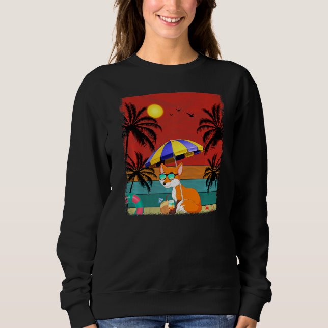 Beach Coconut Tree Retro Graphic Fox  Summer Sweatshirt (Front)