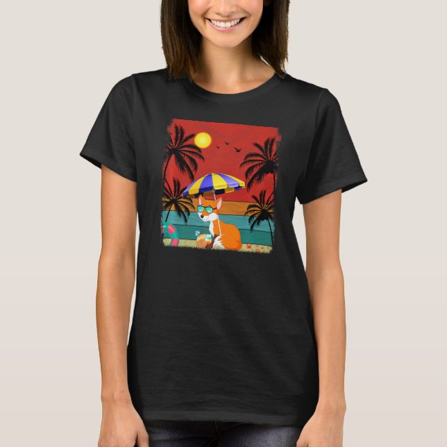 Beach Coconut Tree Retro Graphic Fox  Summer T-Shirt (Front)