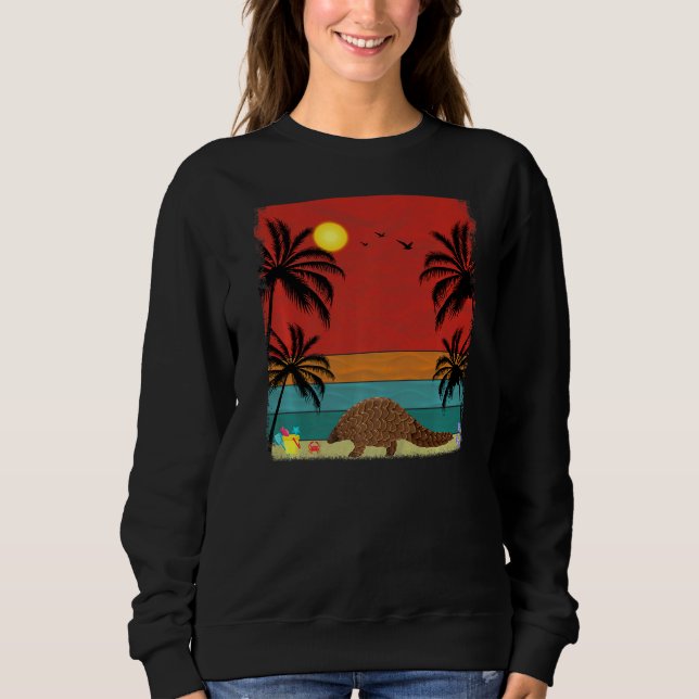 Beach Coconut Tree Retro Graphic Pangolins  Summer Sweatshirt (Front)
