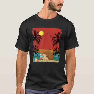 Beach Coconut Tree Retro Graphic Porcupine Summer T-Shirt