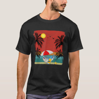 Beach Coconut Tree Retro Graphic Salmon Lover Summ T-Shirt