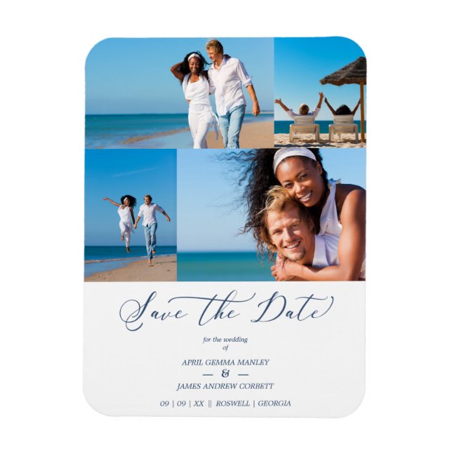 Beach Collage 4 Photos Modern Couple Wedding Magnet (Vertical)
