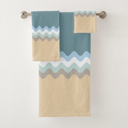 Beach Color_ Light Brown Sand Beige Turquoise Blue Bath Towel Set