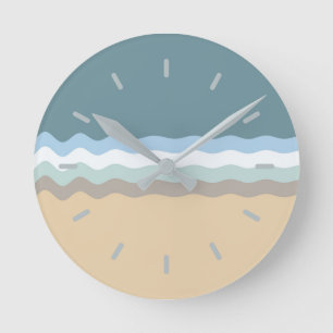 Beach Color- Light Brown Sand Beige Turquoise Blue Round Clock