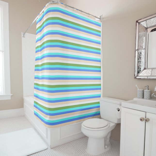 Beach color stripes of Sint Maarten shower curtain (In Situ)