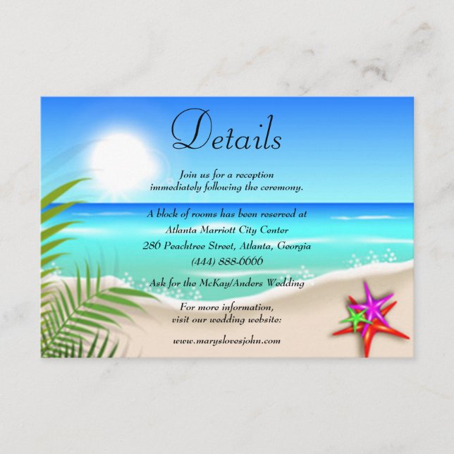 Beach Colorful Starfish Wedding Details Enclosure Card (Front)