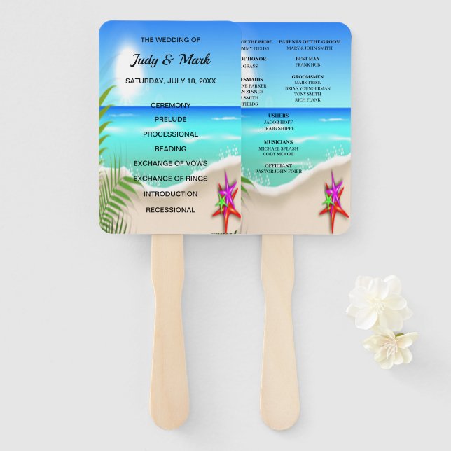 Beach Colorful Starfish Wedding Program Fans (Front and Back)