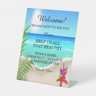 Beach Colorful Starfish Wedding Safety Pedestal Sign