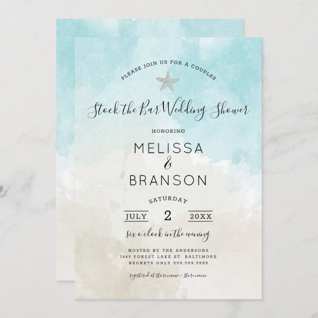 Beach Colors Couples stock the bar wedding shower Invitation (Front/Back)