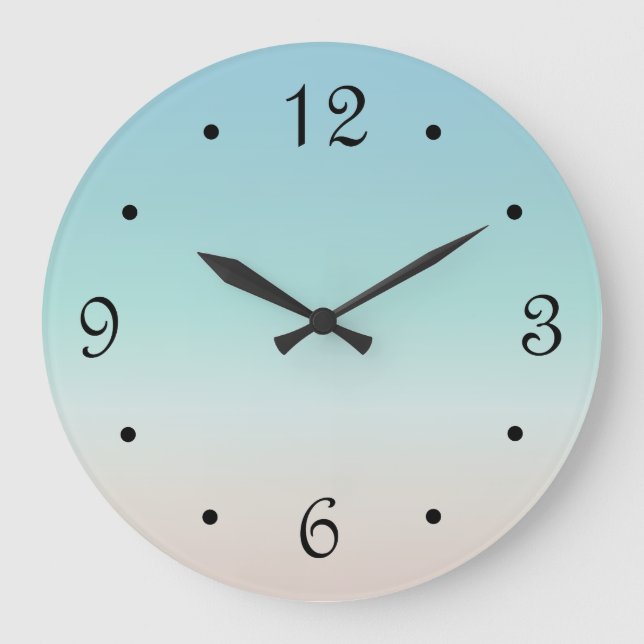 Beach Colors Gradient Minimal Coastal Turquoise Large Clock (Front)