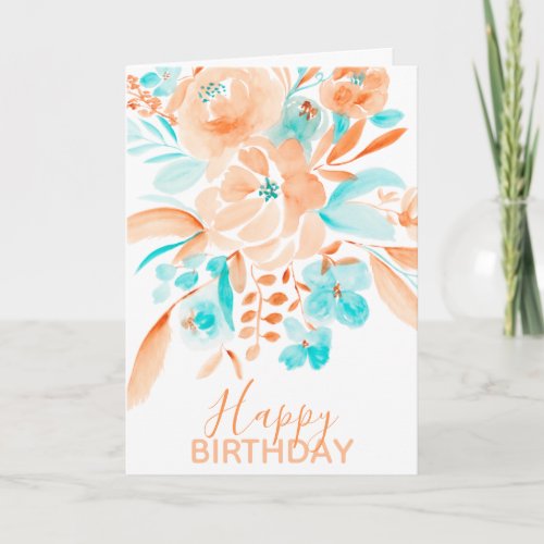 Beach cool floral watercolor happy birthday photo card