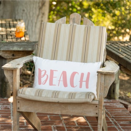 Beach Coral Pink Nautical Stripe Pool Patio Porch Lumbar Pillow