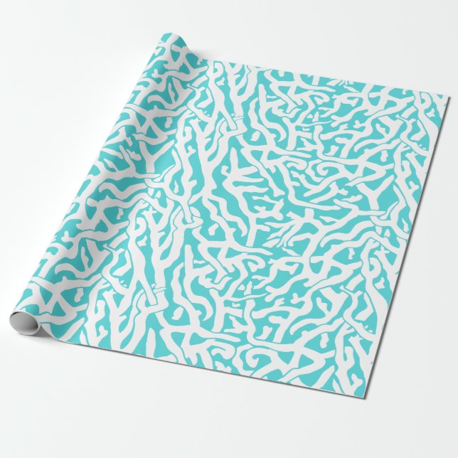 Beach Coral Reef Nautical Pattern White Blue Wrapping Paper (Unrolled)