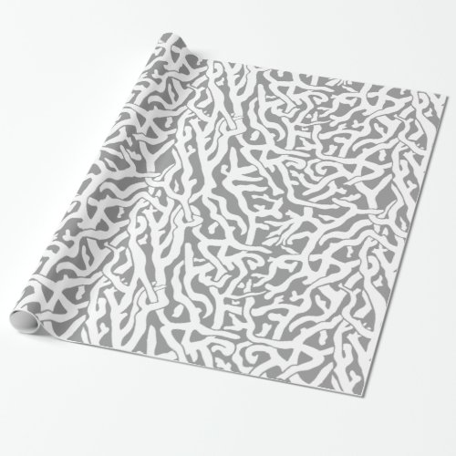 Beach Coral Reef Pattern in Gray and White Wrapping Paper