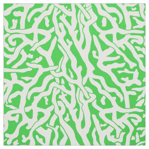 Beach Coral Reef Pattern in Lime Green and White Fabric
