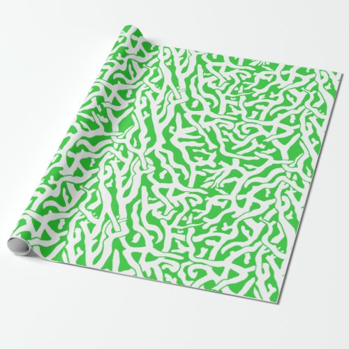 Beach Coral Reef Pattern in Lime Green and White Wrapping Paper