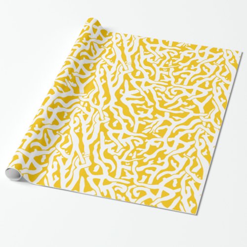 Beach Coral Reef Pattern in Sunny Yellow and White Wrapping Paper