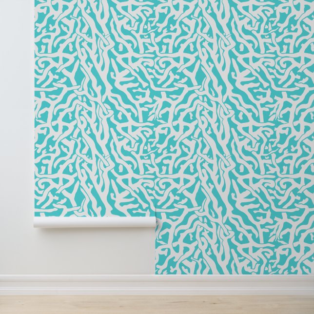 Beach Coral Reef Pattern Nautical Aqua White Wallpaper (Application)