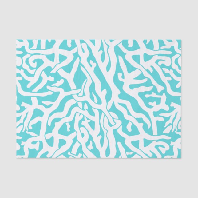 Beach Coral Reef Pattern Nautical Blue White Tissue Paper (Front)