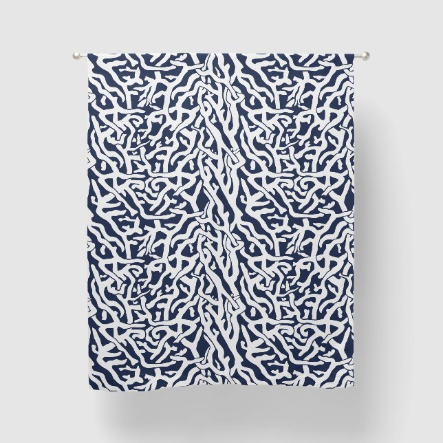 Beach Coral Reef Pattern Nautical Navy Blue White Blackout Curtains (Front)