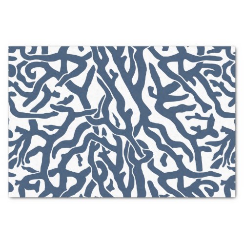 Beach Coral Reef Pattern Nautical Navy Blue White Tissue Paper