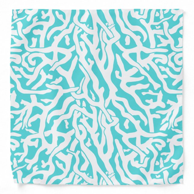 Beach Coral Reef Pattern Nautical White Blue Bandana (Front)