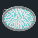 Beach Coral Reef Pattern Nautical White Blue Belt Buckle<br><div class="desc">This pretty ocean / beach-inspired repeating nautical pattern looks like an intricately-woven coral reef in white on a beachy - blue background. The elegant coral reef pattern is done in a stencil look. The color of blue is reminiscent of bright, clear tropical seas. This simple, modern design is perfect for...</div>