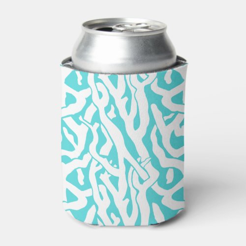 Beach Coral Reef Pattern Nautical White Blue Can Cooler