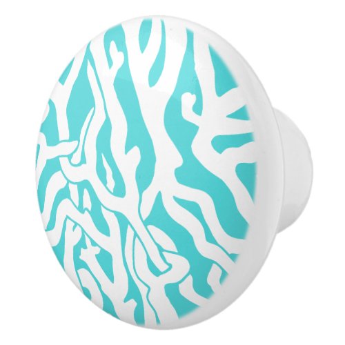 Beach Coral Reef Pattern Nautical White Blue Ceramic Knob