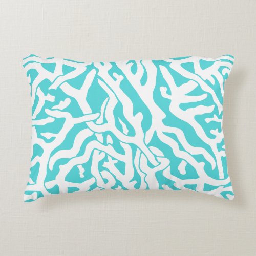 Beach Coral Reef Pattern Nautical White Blue Decorative Pillow