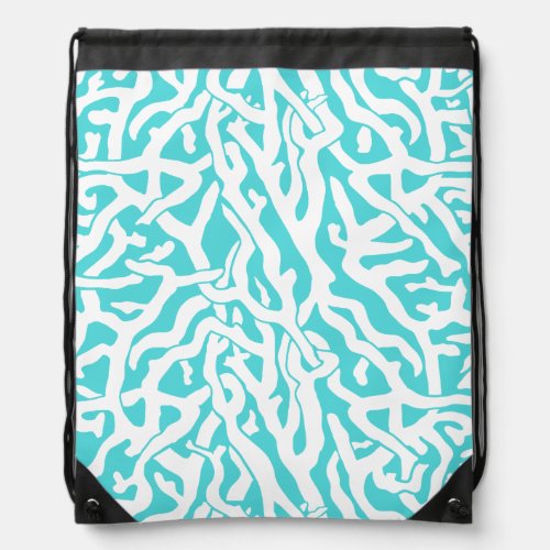 Beach Coral Reef Pattern Nautical White Blue Drawstring Bag