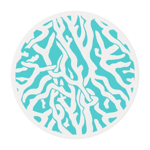 Beach Coral Reef Pattern Nautical White Blue Edible Frosting Rounds