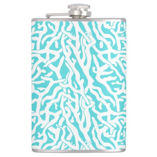 Beach Coral Reef Pattern Nautical White Blue Flask