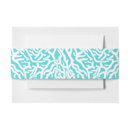 Beach Coral Reef Pattern Nautical White Blue Invitation Belly Band
