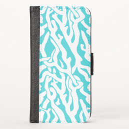 Beach Coral Reef Pattern Nautical White Blue iPhone X Wallet Case