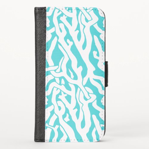 Beach Coral Reef Pattern Nautical White Blue iPhone X Wallet Case