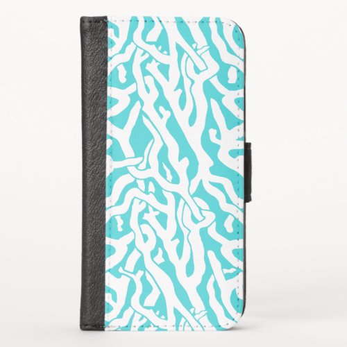 Beach Coral Reef Pattern Nautical White Blue iPhone XS Wallet Case