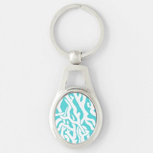 Beach Coral Reef Pattern Nautical White Blue Keychain