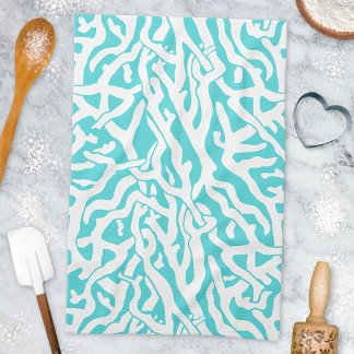 Beach Coral Reef Pattern Nautical White Blue Kitchen Towel
