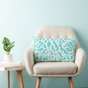 Beach Coral Reef Pattern Nautical White Blue Lumbar Pillow