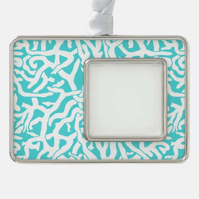 Beach Coral Reef Pattern Nautical White Blue Ornament (Front)